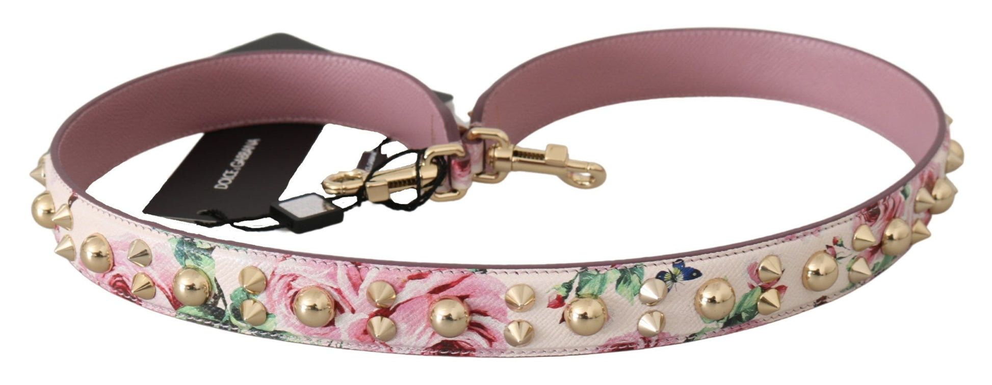 Dolce &amp; Gabbana Chic Schultergurt aus rosa Leder mit Blumenmuster