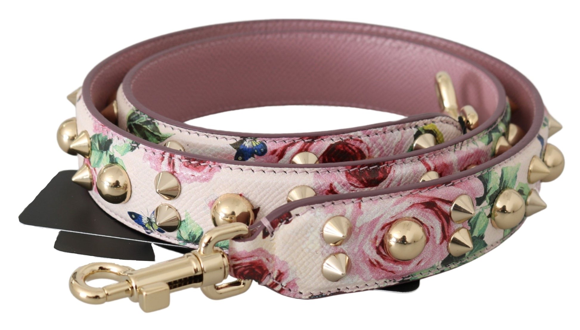 Dolce &amp; Gabbana Chic Schultergurt aus rosa Leder mit Blumenmuster