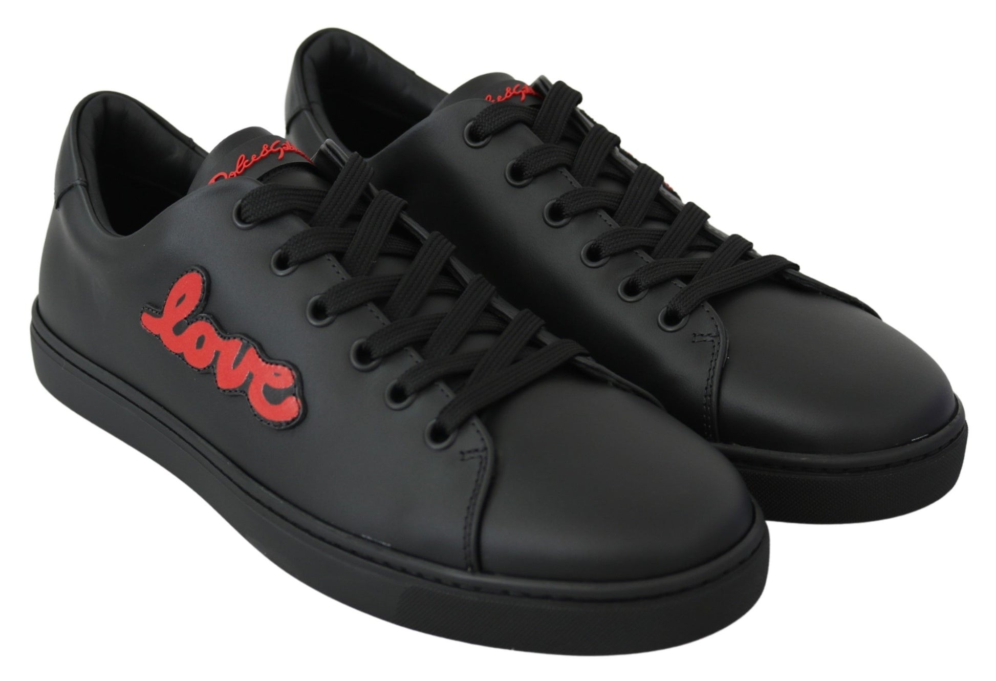 Dolce &amp; Gabbana – Schwarze Sneakers aus Leder mit Herzmotiv