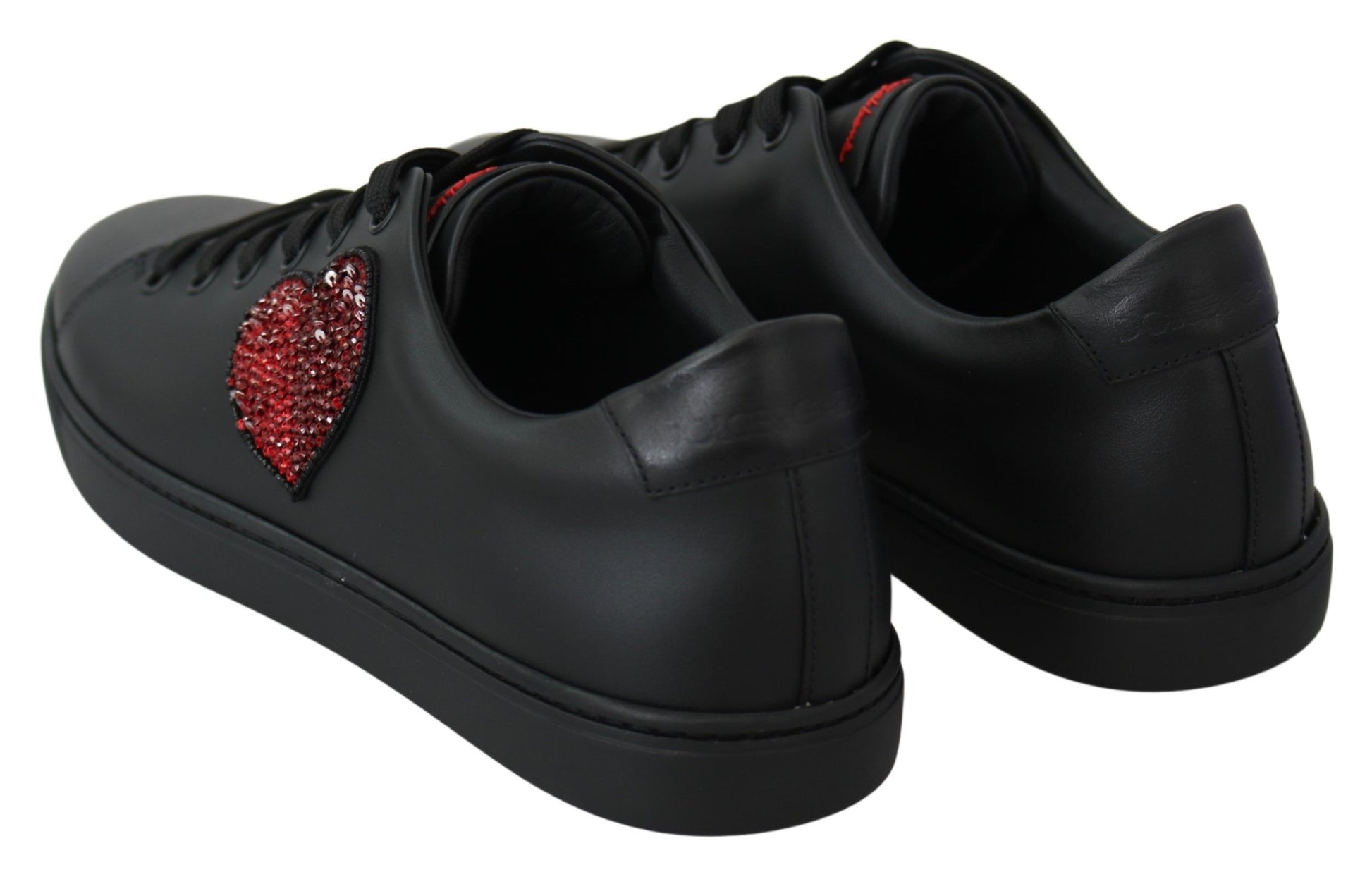 Dolce &amp; Gabbana – Schwarze Sneakers aus Leder mit Herzmotiv