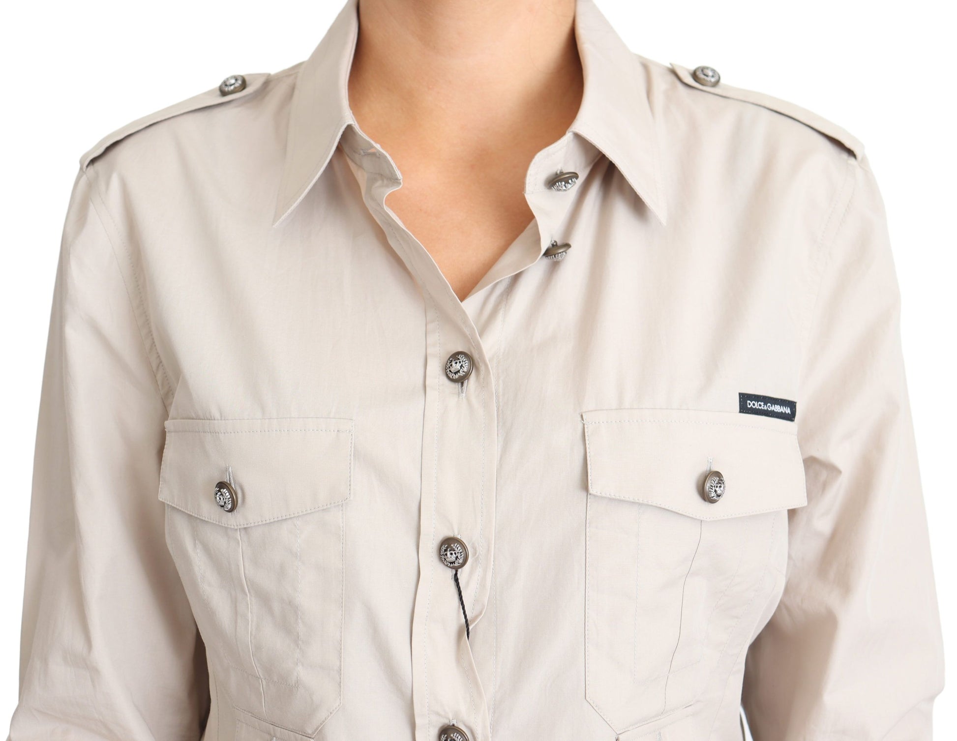 Dolce &amp; Gabbana Elegantes beiges Safarihemd aus Baumwolle