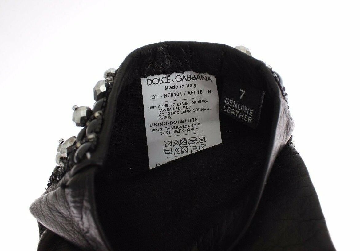 Dolce &amp; Gabbana Elegante Lederhandschuhe mit Kristallperlen