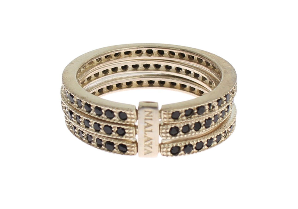 Nialaya Chic Silber &amp; Schwarz CZ Kristall Ring