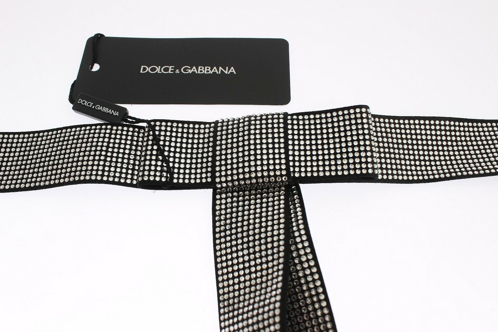 Dolce &amp; Gabbana – Schwarzer Taillengürtel aus Seide mit Kristallschleife, Eleganz
