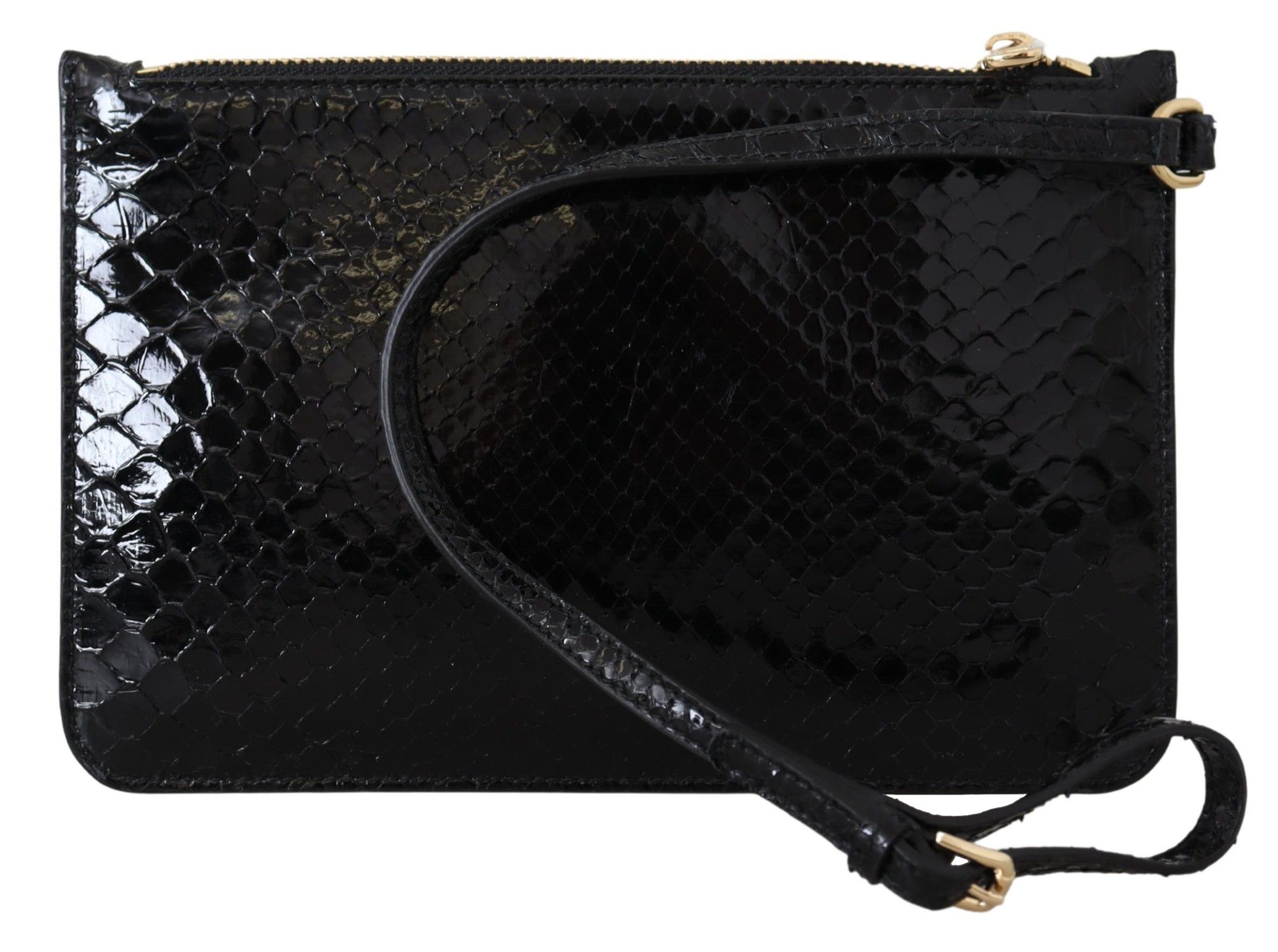 Dolce &amp; Gabbana – Schwarze Geldbörse aus exotischem Leder mit Handgelenksriemen