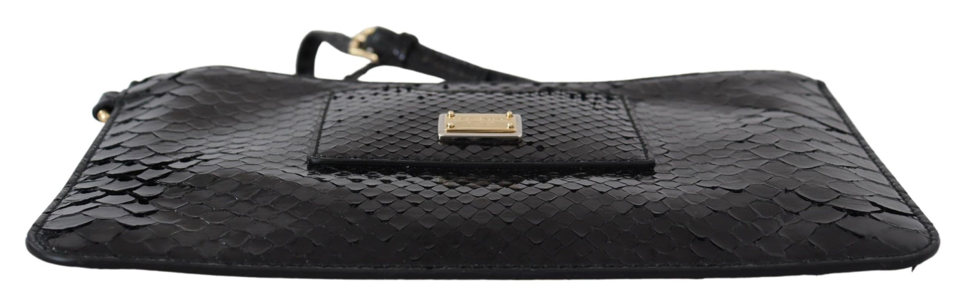 Dolce &amp; Gabbana – Schwarze Geldbörse aus exotischem Leder mit Handgelenksriemen