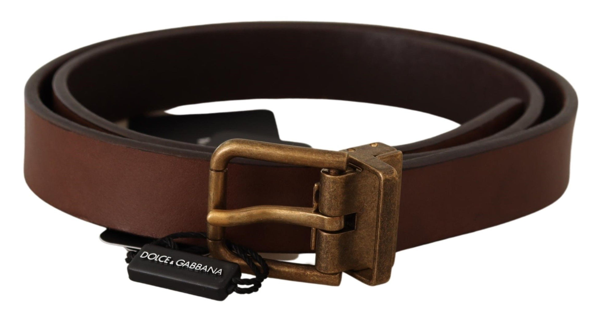 Dolce &amp; Gabbana Eleganter brauner Ledergürtel mit goldener Schnalle