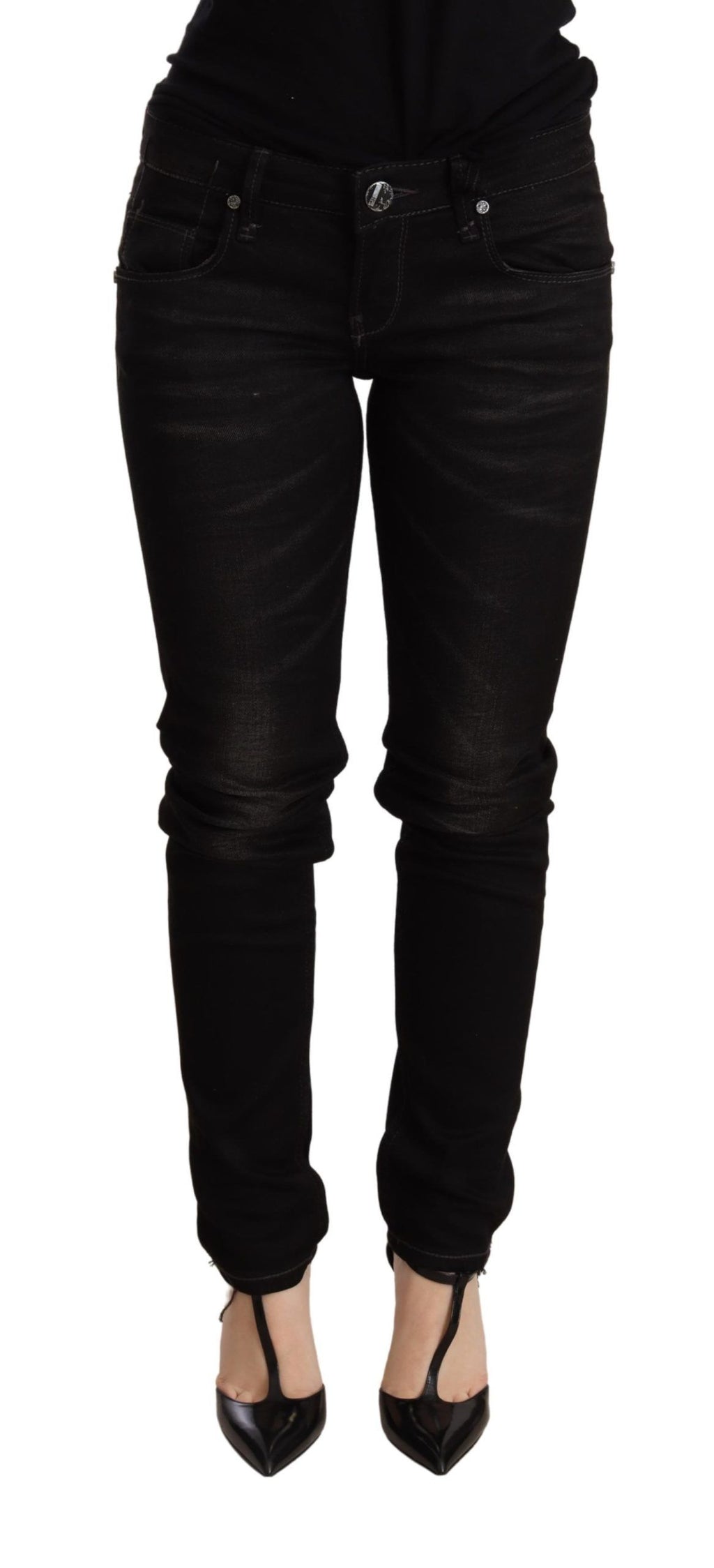 Acht Chic – Schwarze Skinny-Jeans mit niedriger Taille