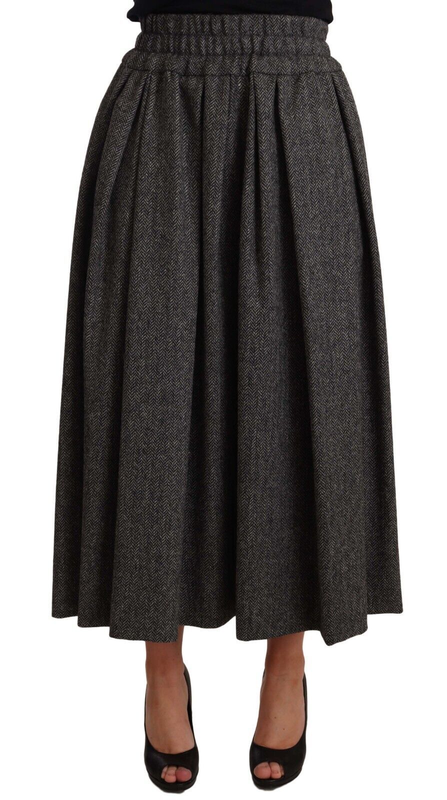 Dolce &amp; Gabbana Eleganter A-Linien-Midirock aus Wolle in Grau mit Zickzackmuster