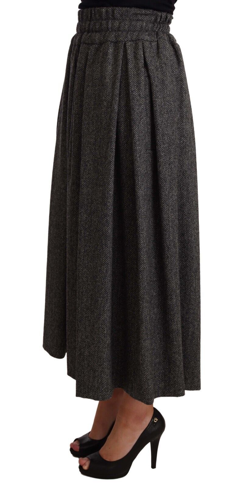 Dolce &amp; Gabbana Eleganter A-Linien-Midirock aus Wolle in Grau mit Zickzackmuster