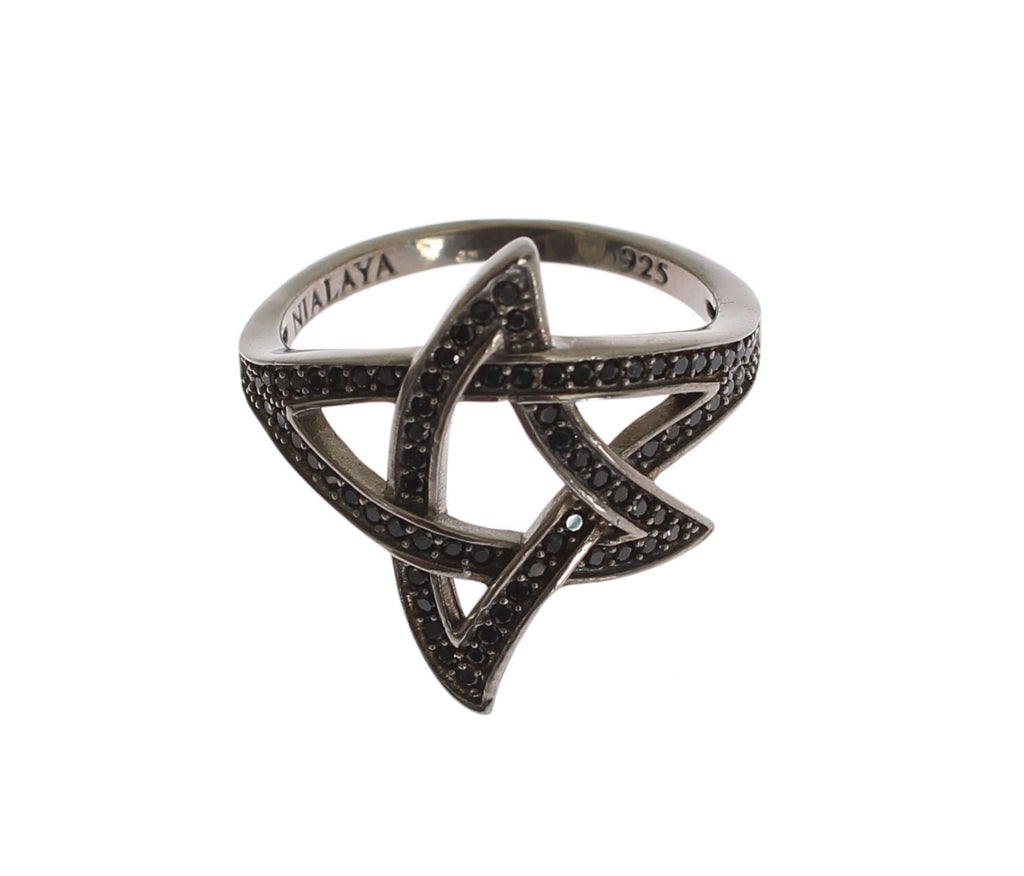 Nialaya Chic Ring aus rhodiniertem Silber mit Zirkonia-Kristallen in Schwarz