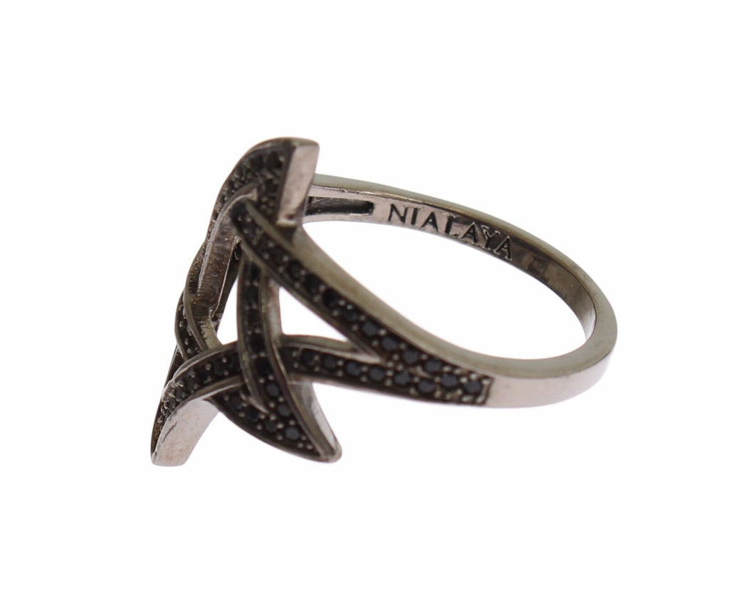 Nialaya Chic Ring aus rhodiniertem Silber mit Zirkonia-Kristallen in Schwarz