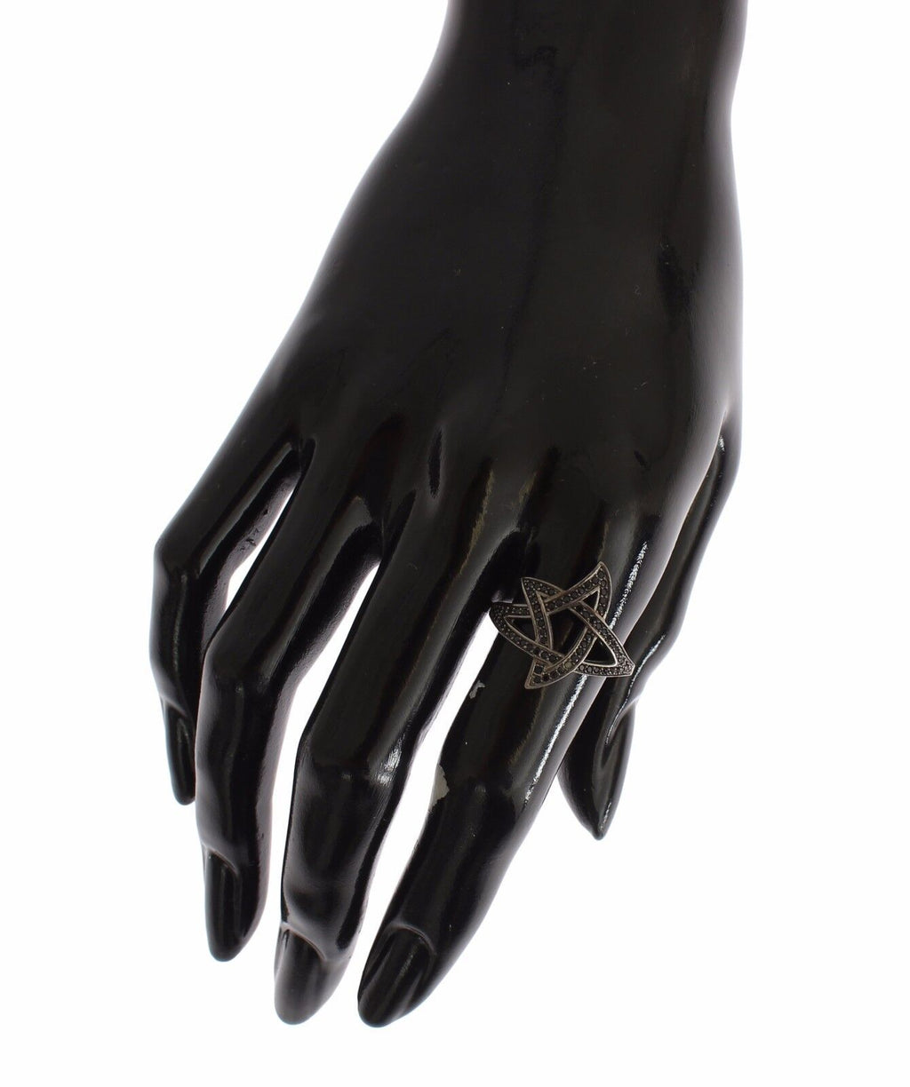 Nialaya Chic Ring aus rhodiniertem Silber mit Zirkonia-Kristallen in Schwarz