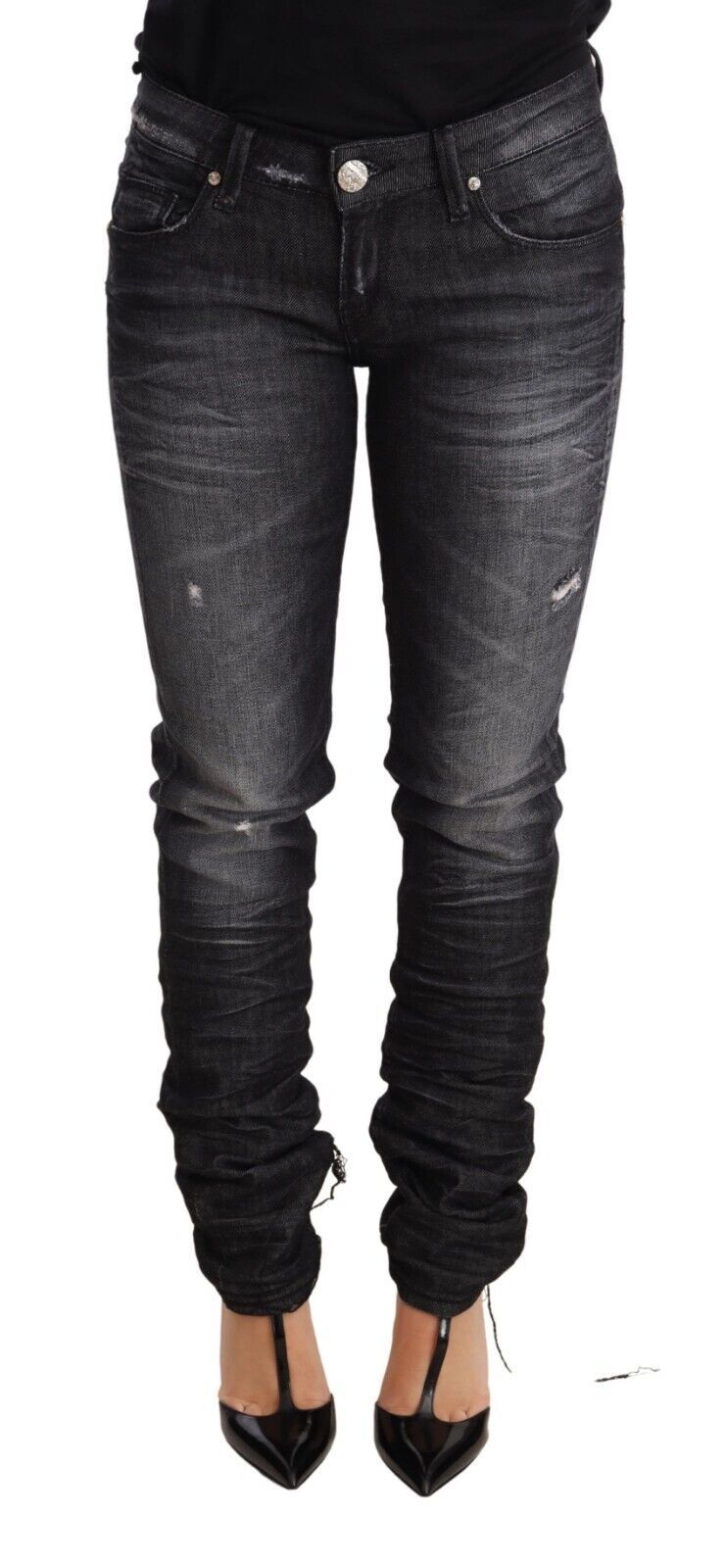Acht Eleganter Low Waist Skinny Black Denim
