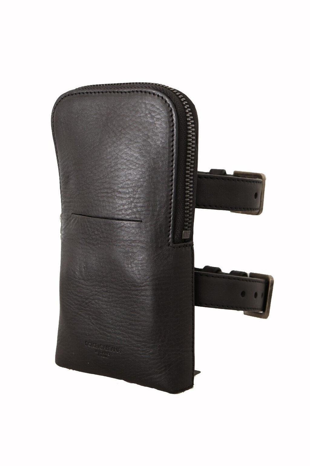 Dolce &amp; Gabbana Elegantes Doppelriemen-Multi-Kit aus schwarzem Leder