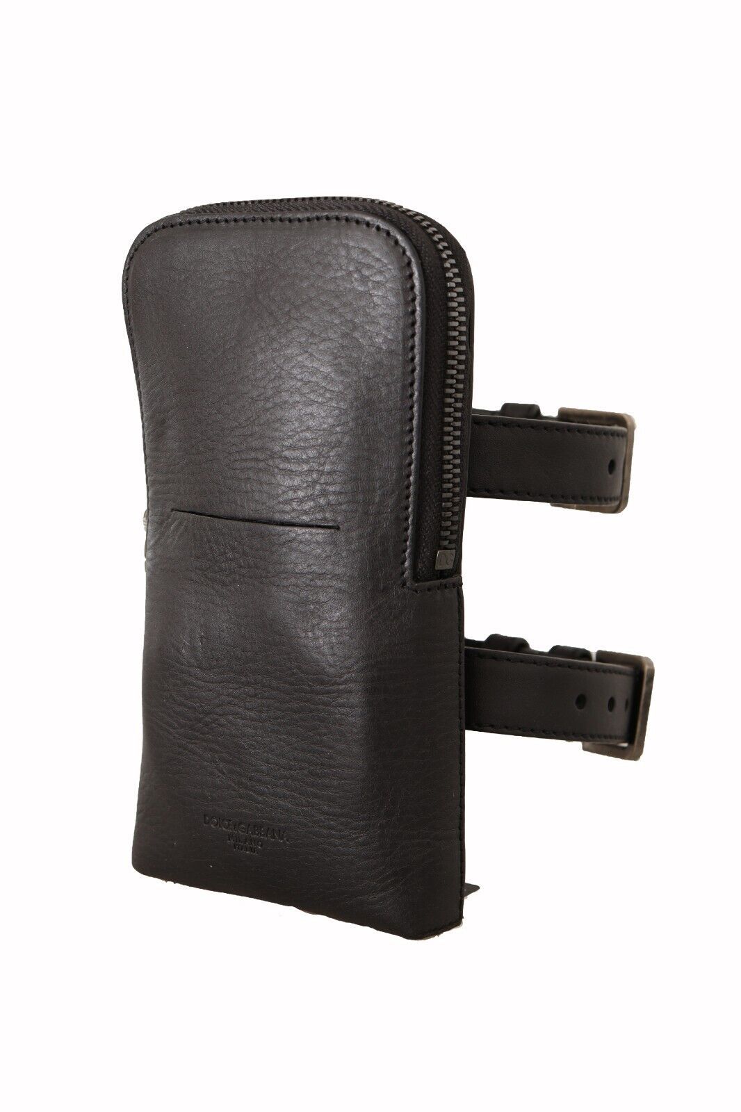 Dolce &amp; Gabbana Elegantes Doppelriemen-Multi-Kit aus schwarzem Leder