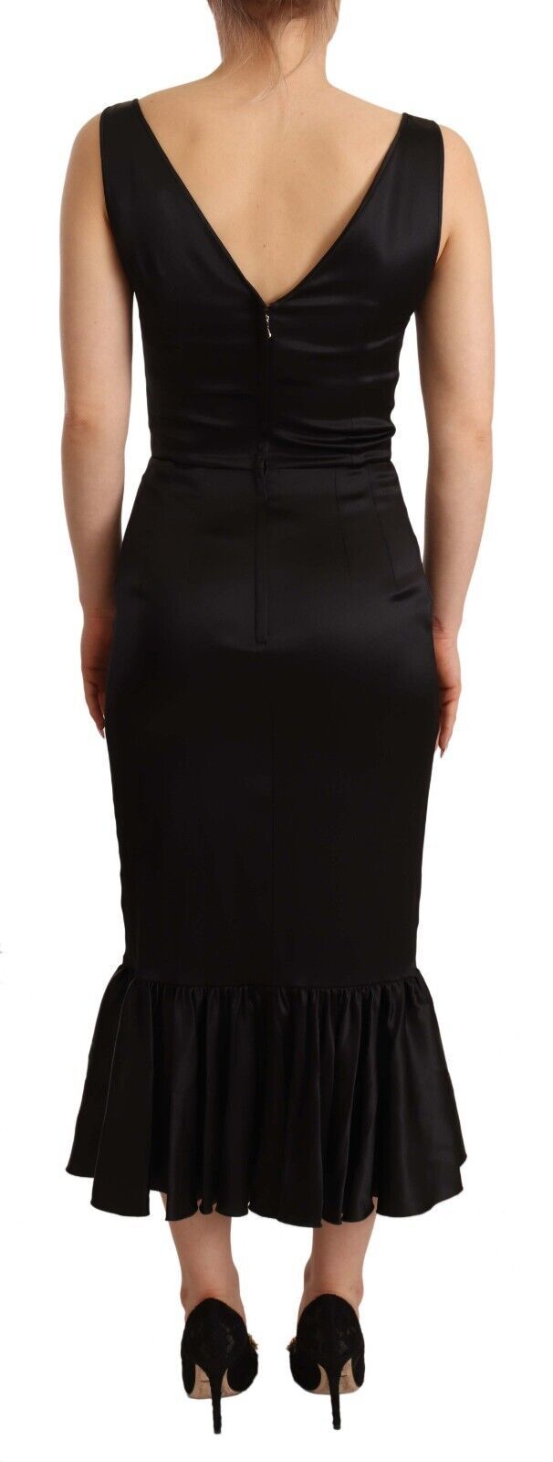 Dolce &amp; Gabbana Elegantes schwarzes Midi-Etuikleid aus Seide