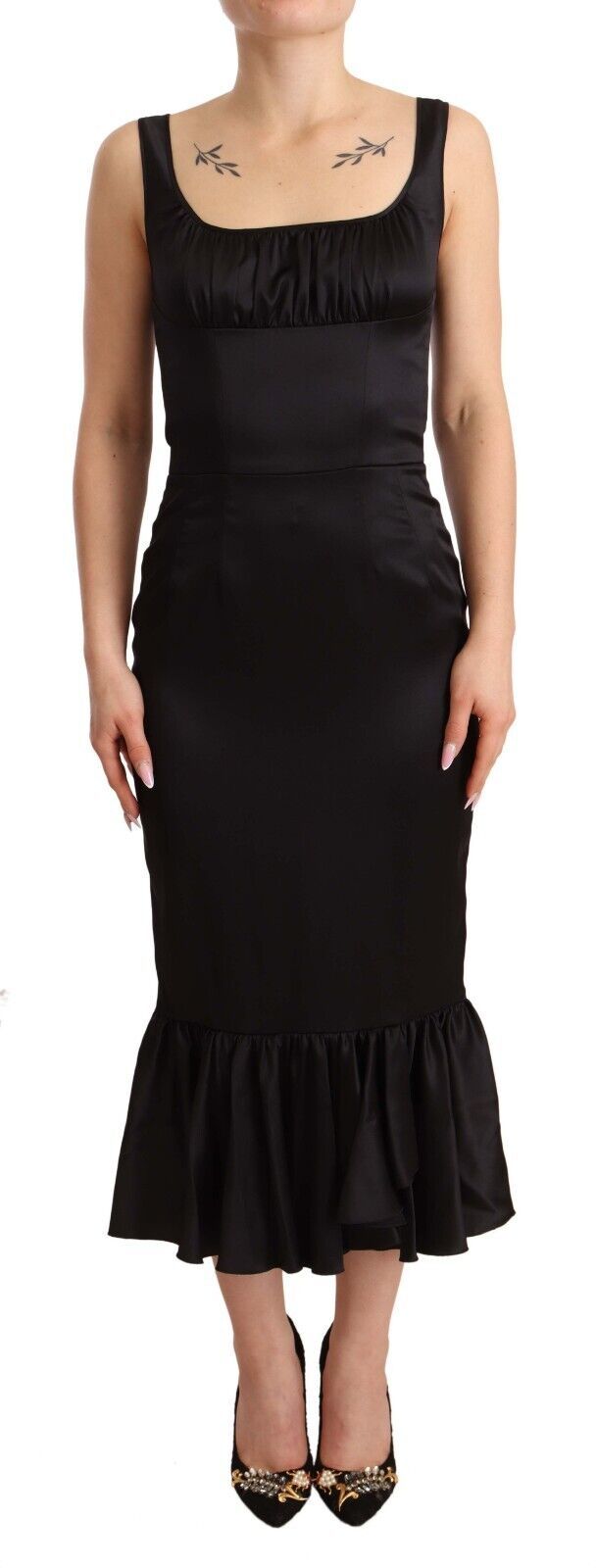 Dolce &amp; Gabbana Elegantes schwarzes Midi-Etuikleid aus Seide