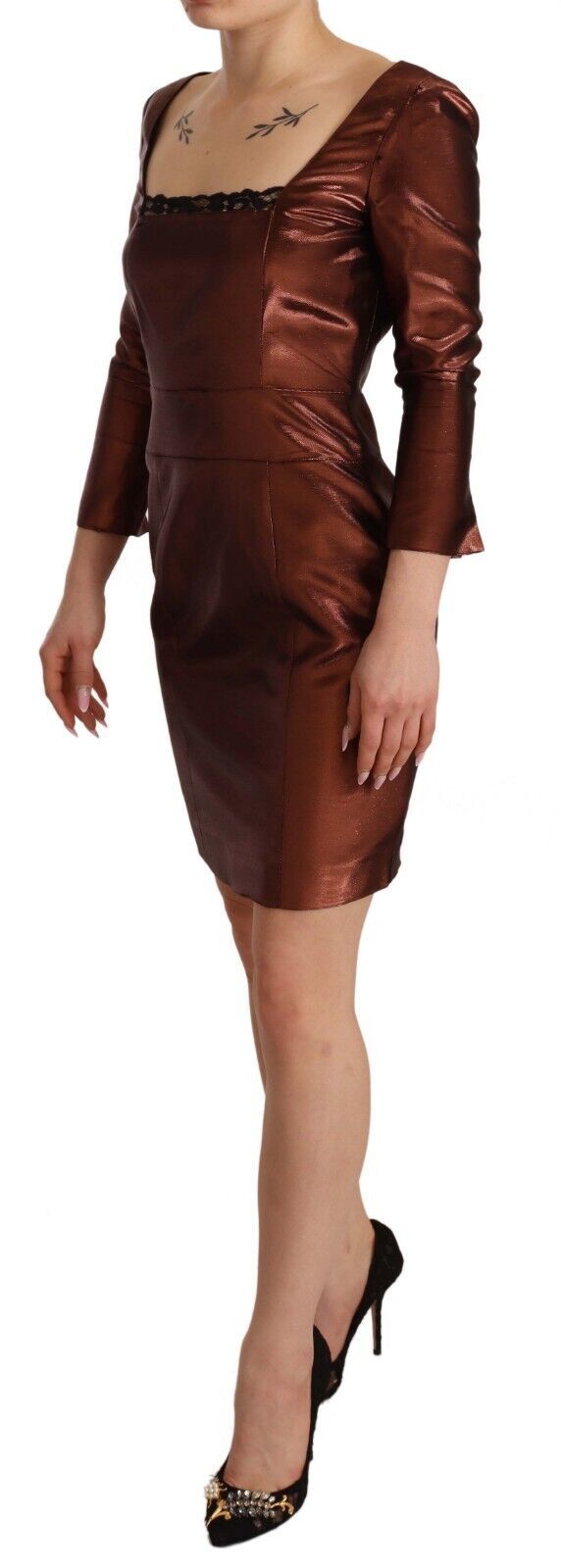 GF Ferre Elegantes bronzefarbenes Etui-Minikleid mit quadratischem Ausschnitt