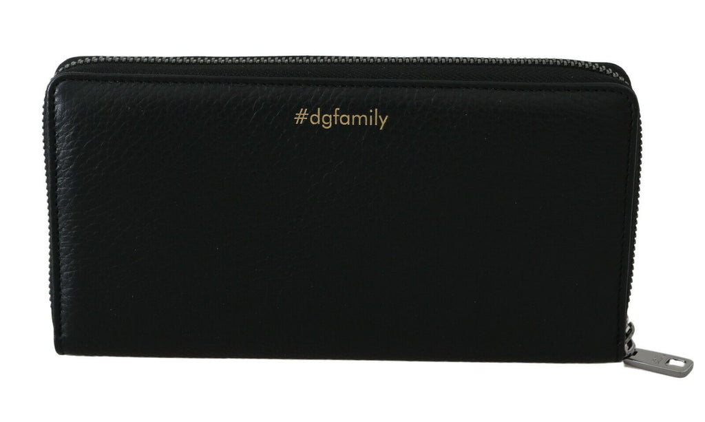 Dolce &amp; Gabbana Elegante schwarze Lederbrieftasche mit Reißverschluss