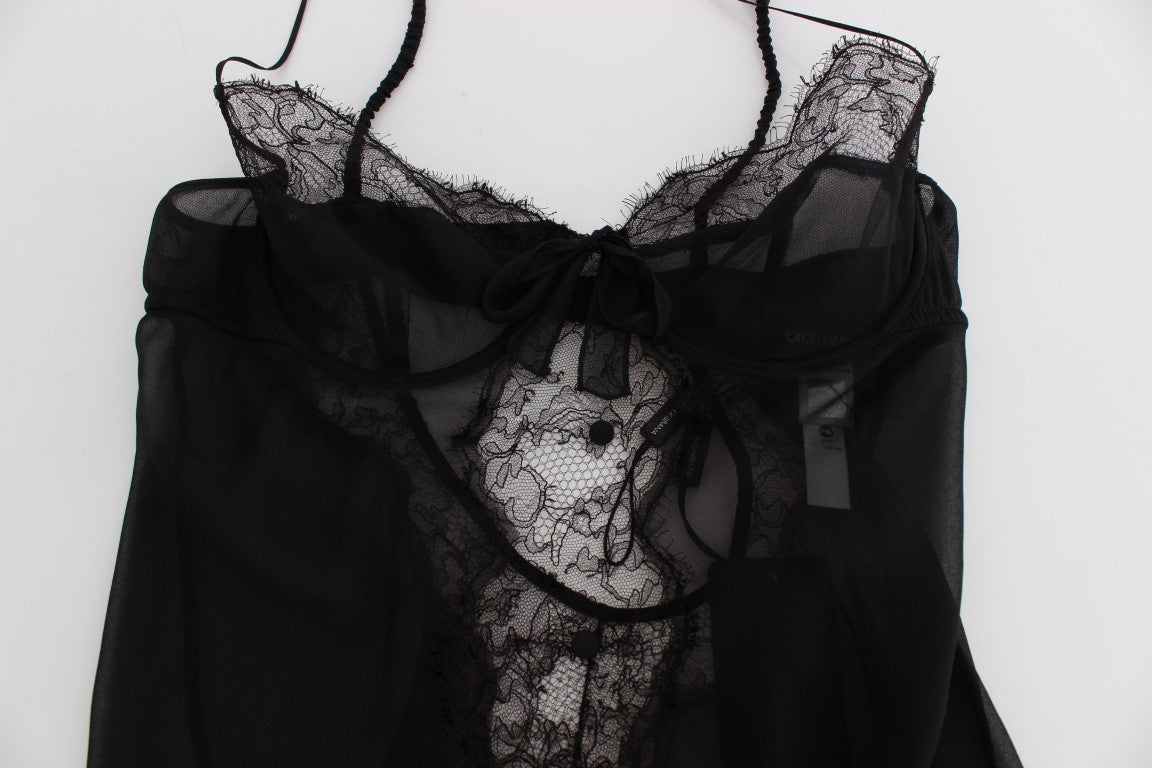 Dolce &amp; Gabbana Elegantes schwarzes Dessous-Hemdchen aus Seidenspitze