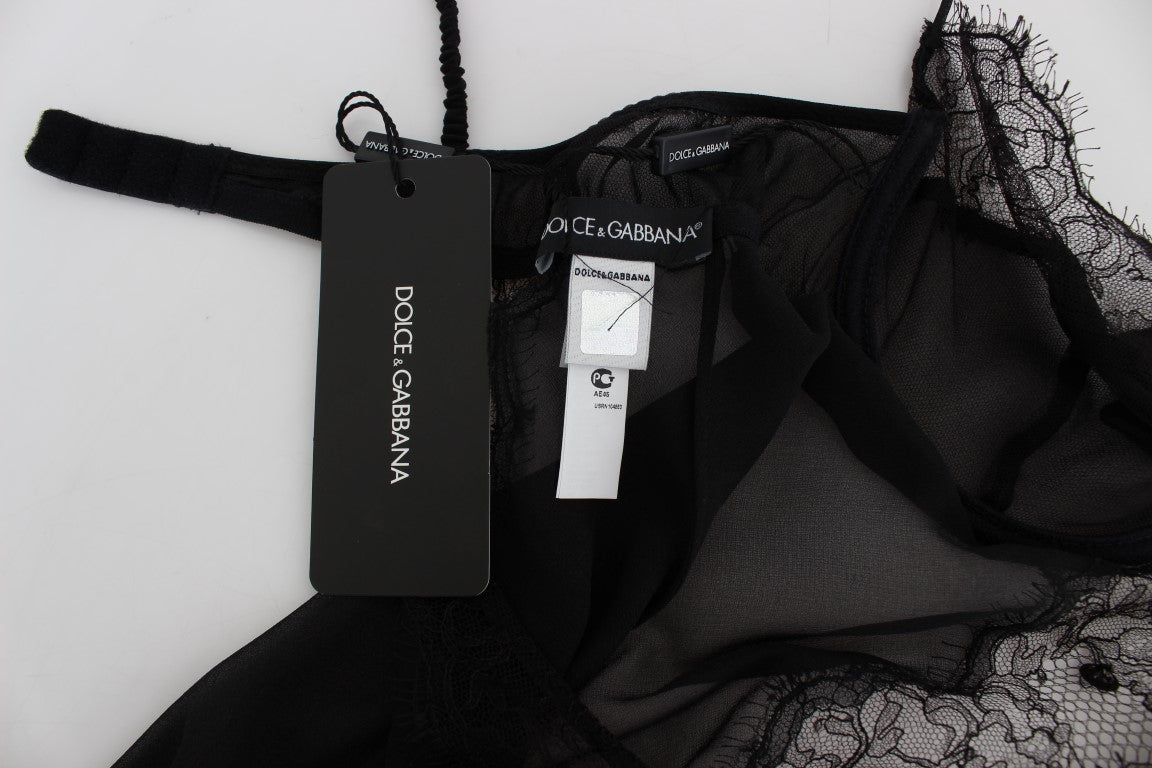 Dolce &amp; Gabbana Elegantes schwarzes Dessous-Hemdchen aus Seidenspitze