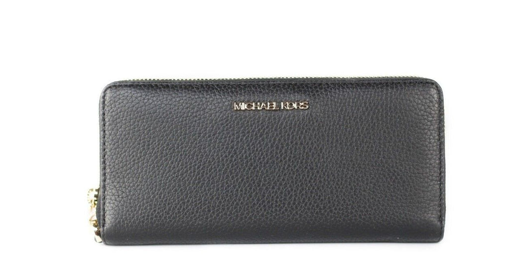 Michael Kors Jet Set Travel – Große Continental-Handgelenksbrieftasche aus schwarzem Kieselleder