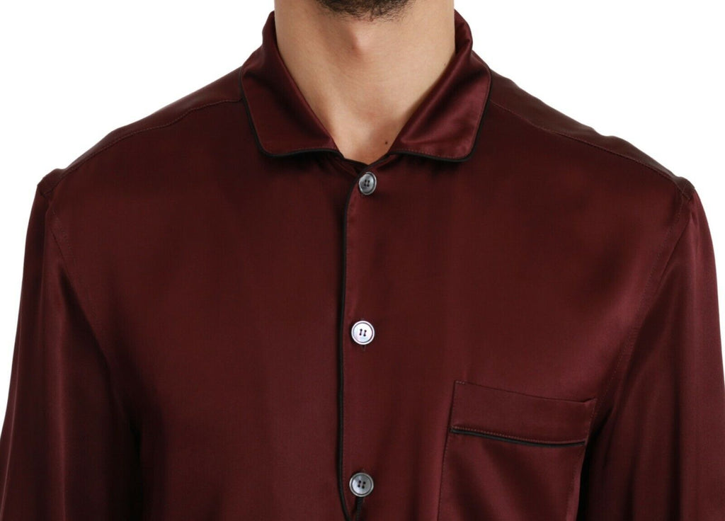 Dolce &amp; Gabbana Bordeaux Seidenpyjama-inspiriertes Hemd