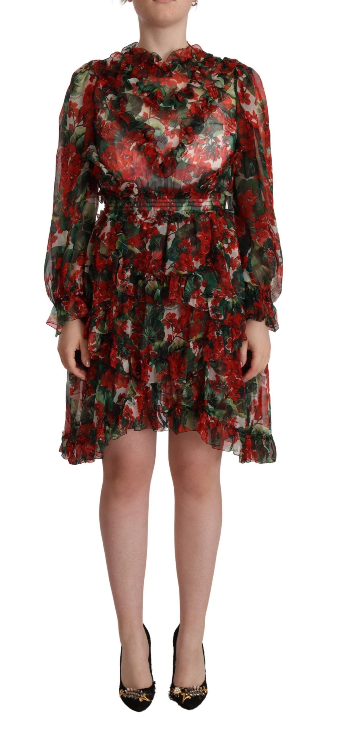 Dolce &amp; Gabbana Mini-Knielanges Seidenkleid mit Blumenmuster