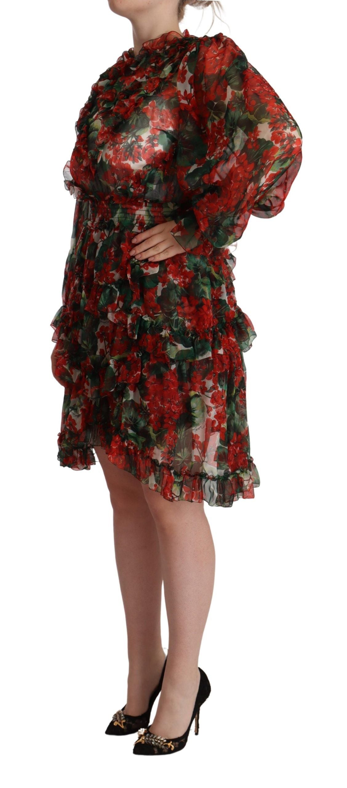 Dolce &amp; Gabbana Mini-Knielanges Seidenkleid mit Blumenmuster