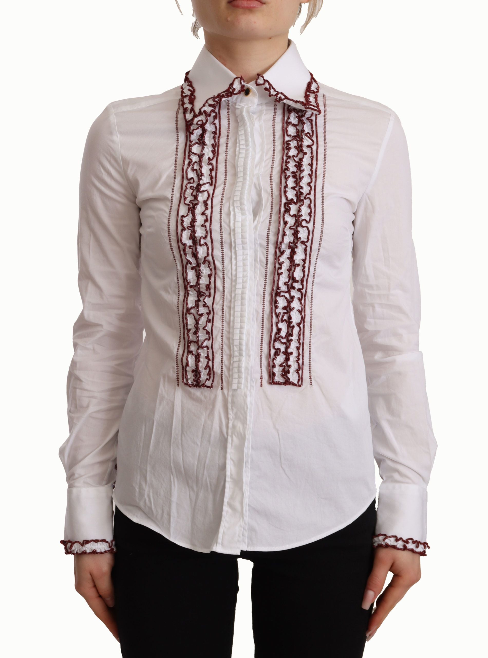 Dolce &amp; Gabbana Elegantes langärmliges Poloshirt aus weißer Baumwolle