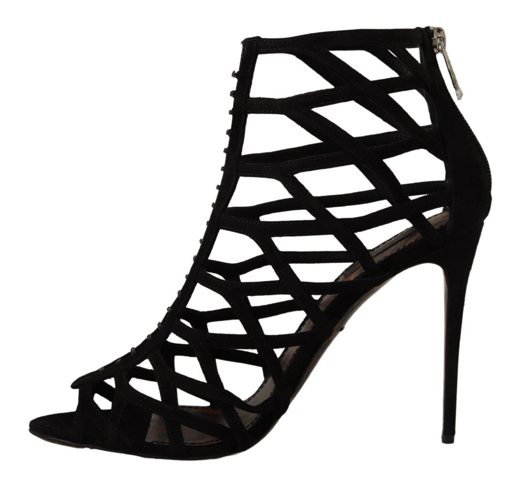 Dolce &amp; Gabbana Elegante schwarze Wildleder-Sandalen mit Absatz