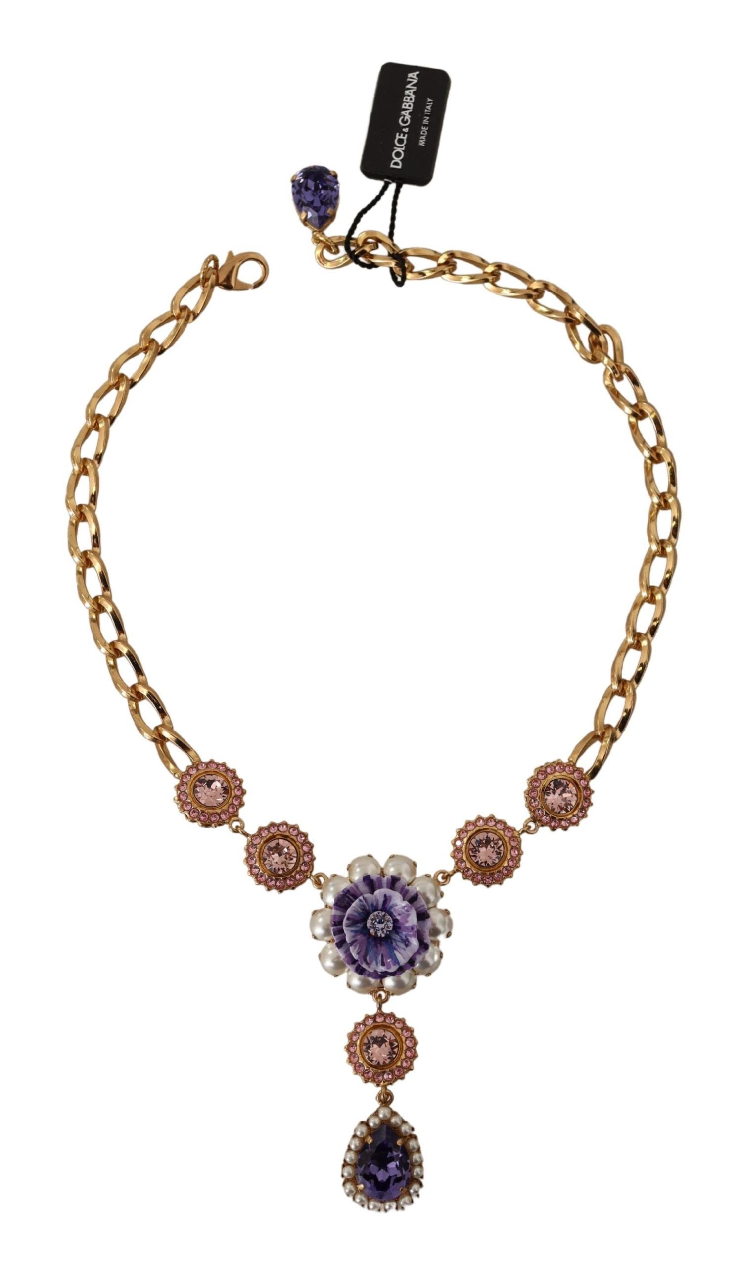 Dolce &amp; Gabbana Elegante Statement-Halskette mit floralem Kristall