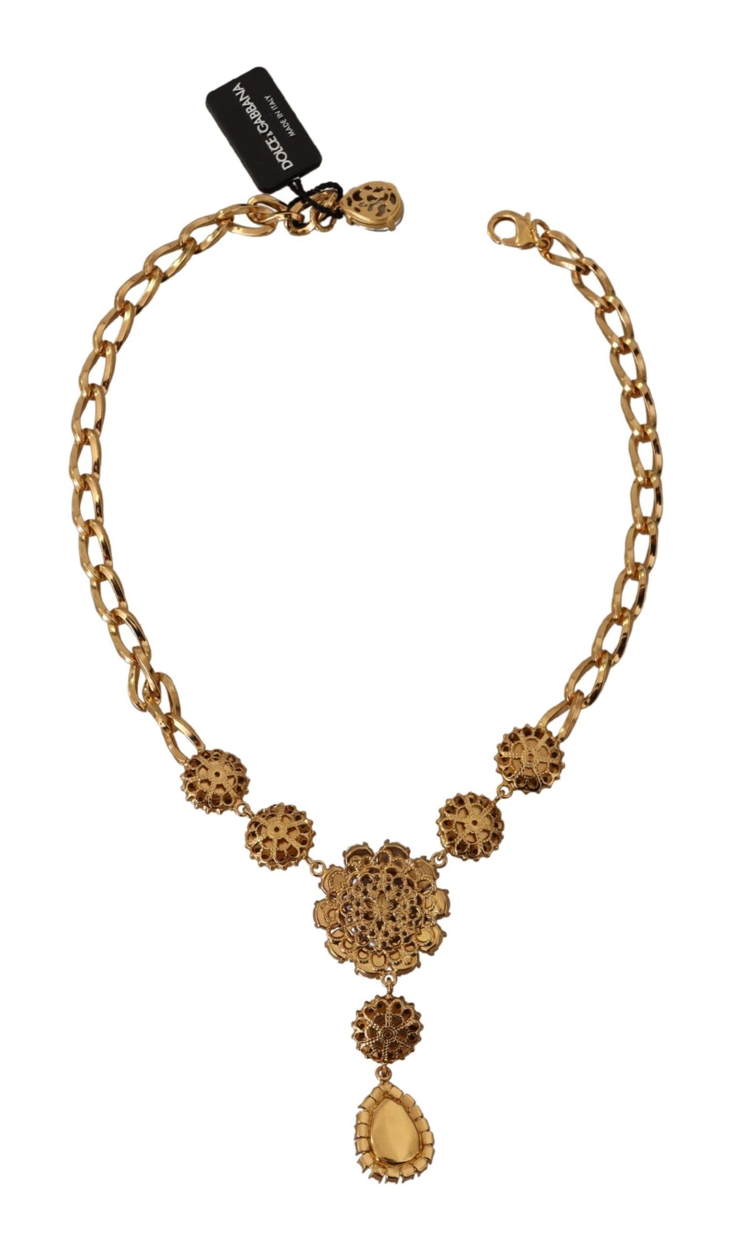 Dolce &amp; Gabbana Elegante Statement-Halskette mit floralem Kristall