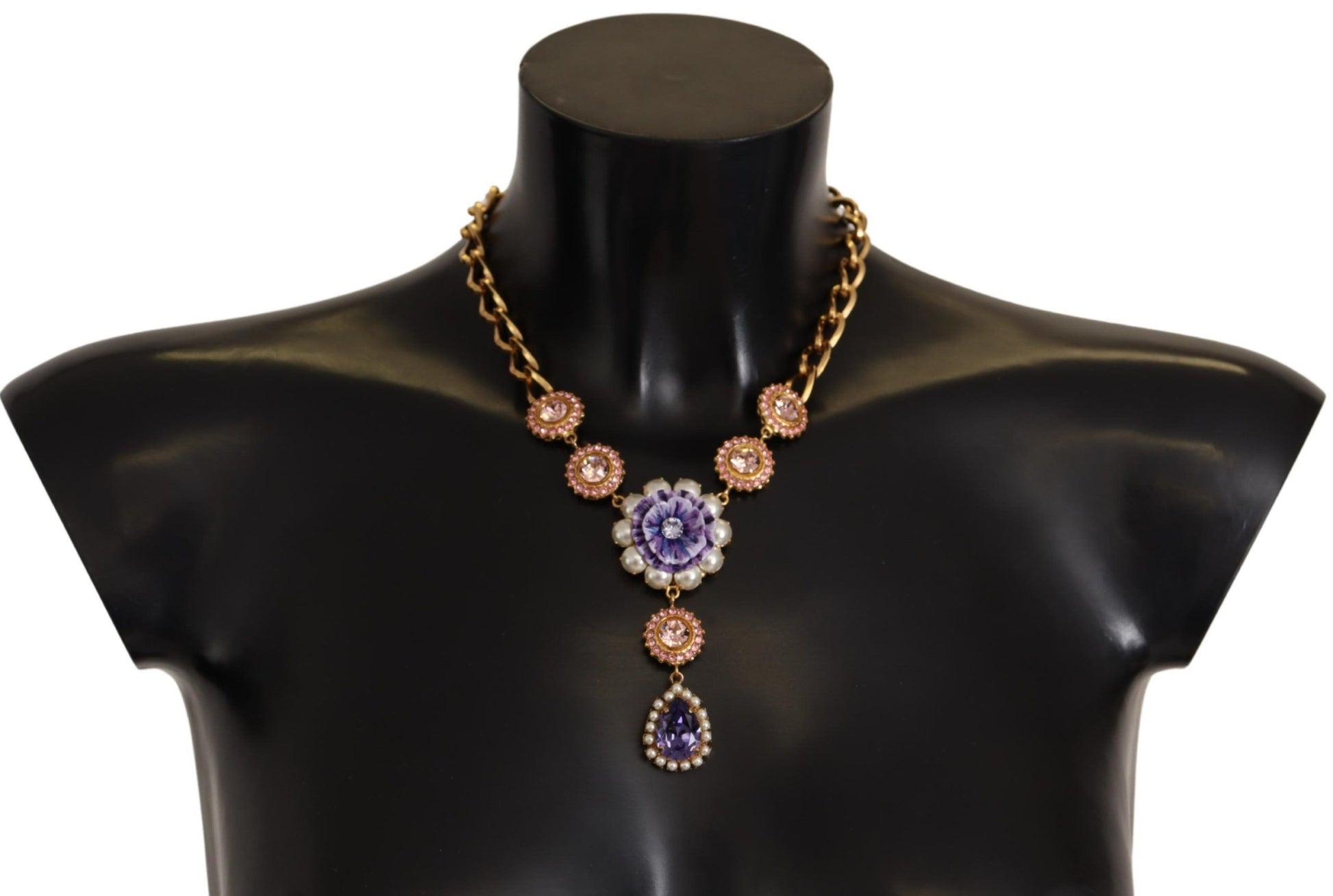 Dolce &amp; Gabbana Elegante Statement-Halskette mit floralem Kristall