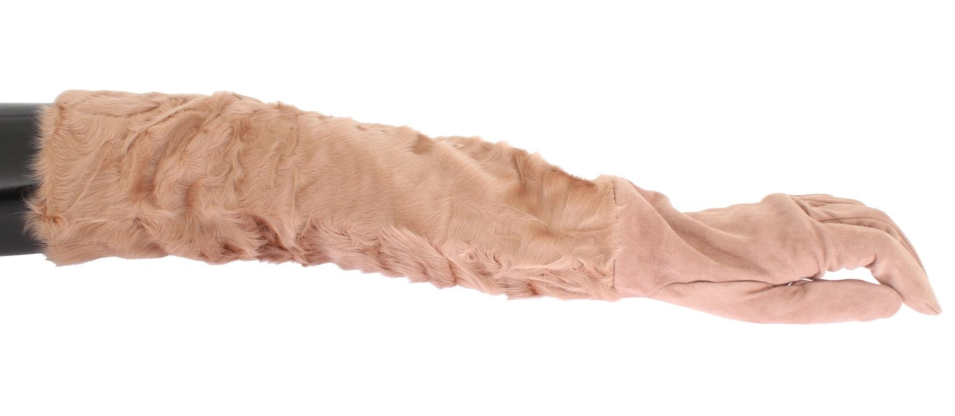 Dolce &amp; Gabbana Elegante beigefarbene ellenbogenlange Wildlederhandschuhe