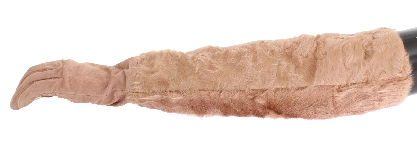 Dolce &amp; Gabbana Elegante beigefarbene ellenbogenlange Wildlederhandschuhe