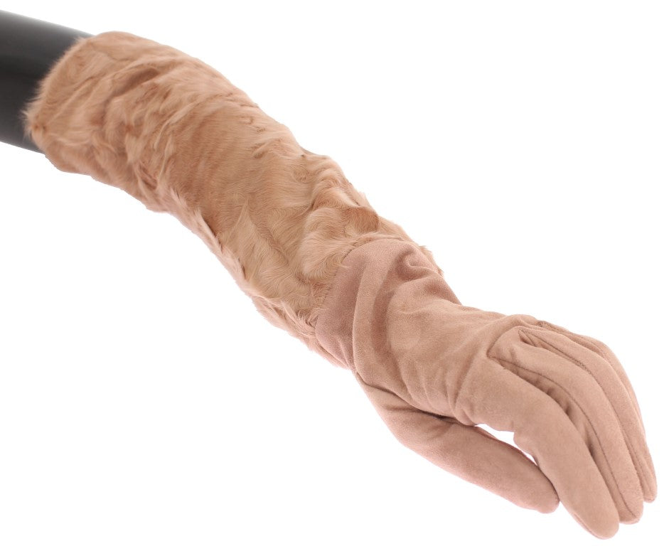 Dolce &amp; Gabbana Elegante beigefarbene ellenbogenlange Wildlederhandschuhe