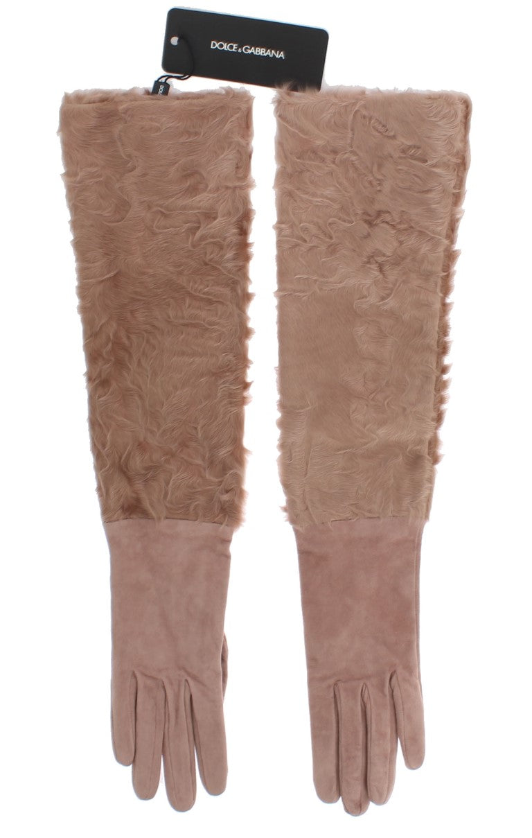 Dolce &amp; Gabbana Elegante beigefarbene ellenbogenlange Wildlederhandschuhe