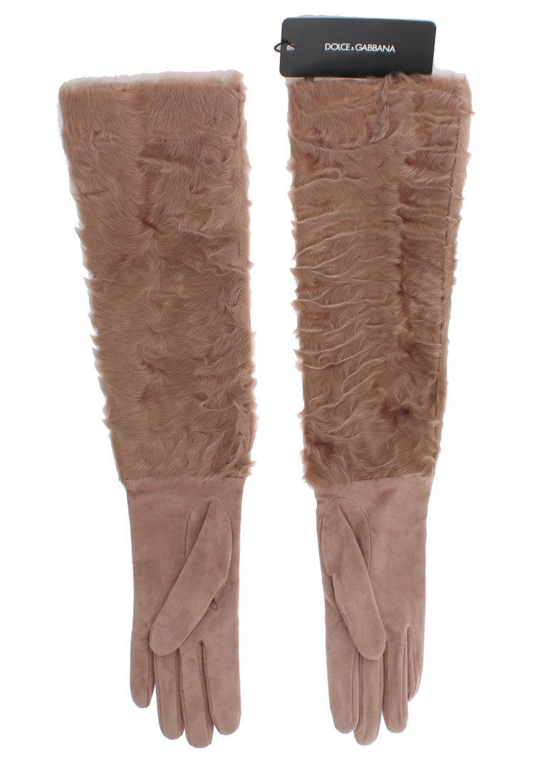 Dolce &amp; Gabbana Elegante beigefarbene ellenbogenlange Wildlederhandschuhe