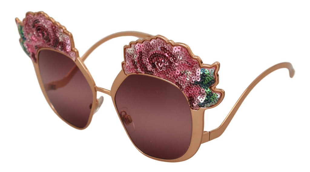 Dolce & Gabbana Pink Gold Rose Sequin Embroidery DG2202 Sunglasses - Allority