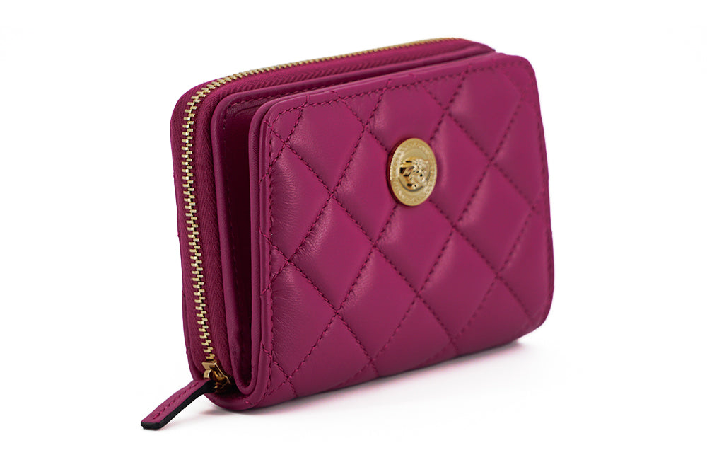 Versace – Elegante, lila gesteppte Lederbrieftasche