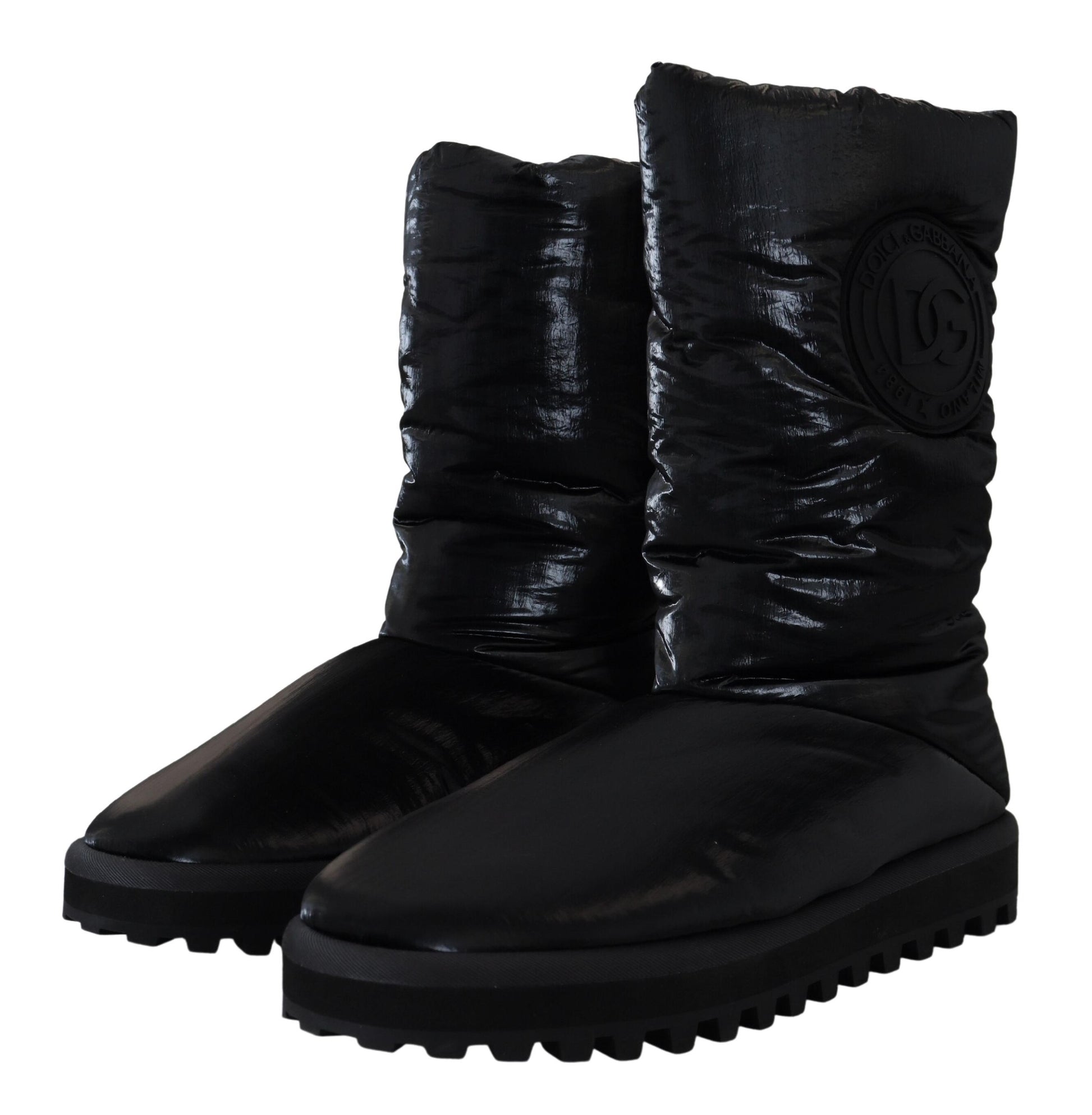 Dolce &amp; Gabbana Elegante halbhohe Stiefel aus schwarzem Polyester