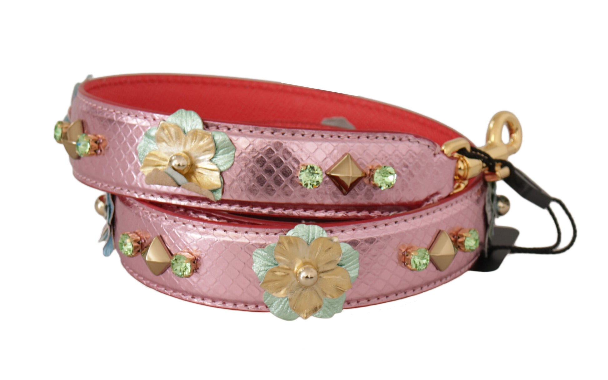 Dolce &amp; Gabbana Eleganter Schultergurt aus metallischem rosa Leder