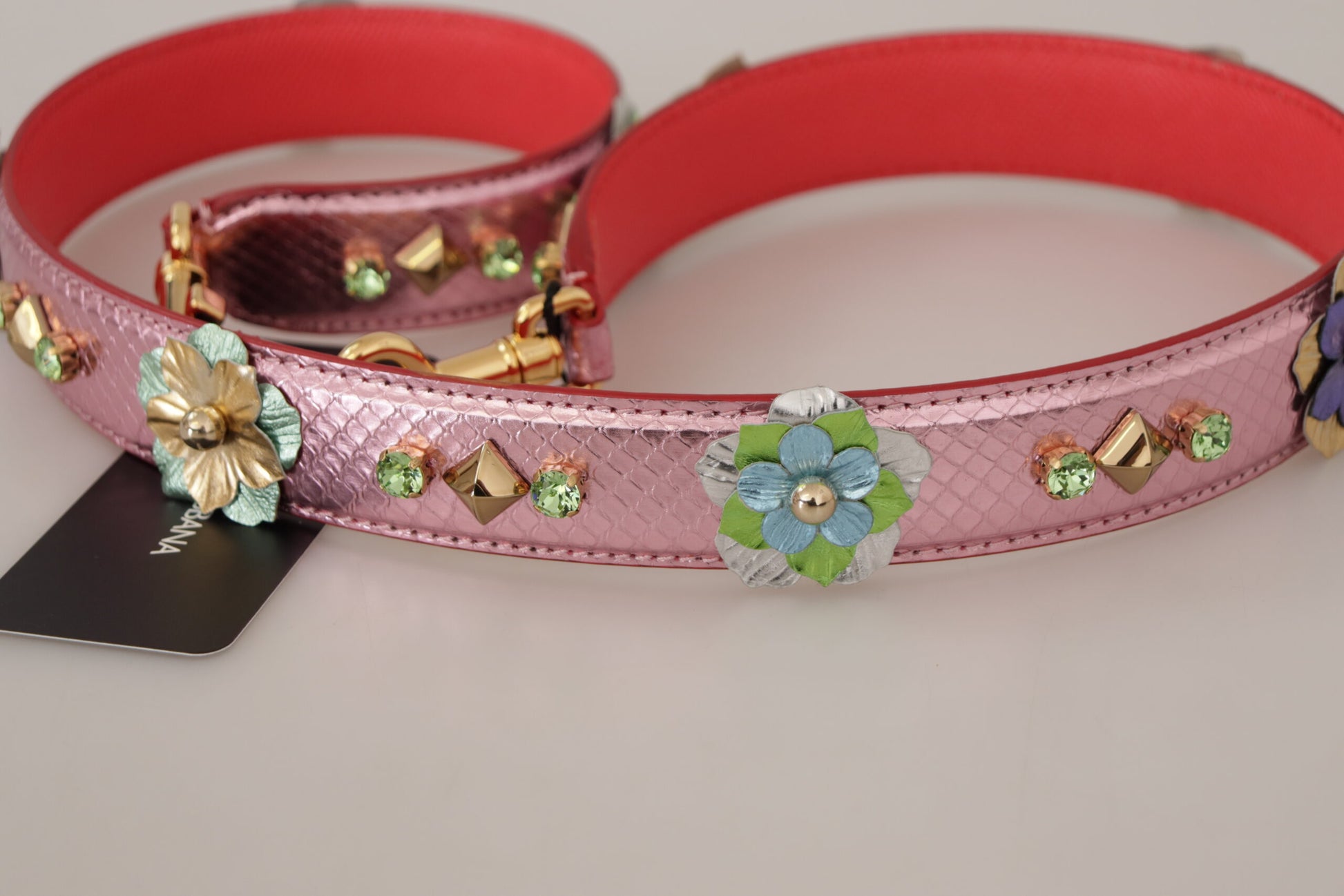 Dolce &amp; Gabbana Eleganter Schultergurt aus metallischem rosa Leder