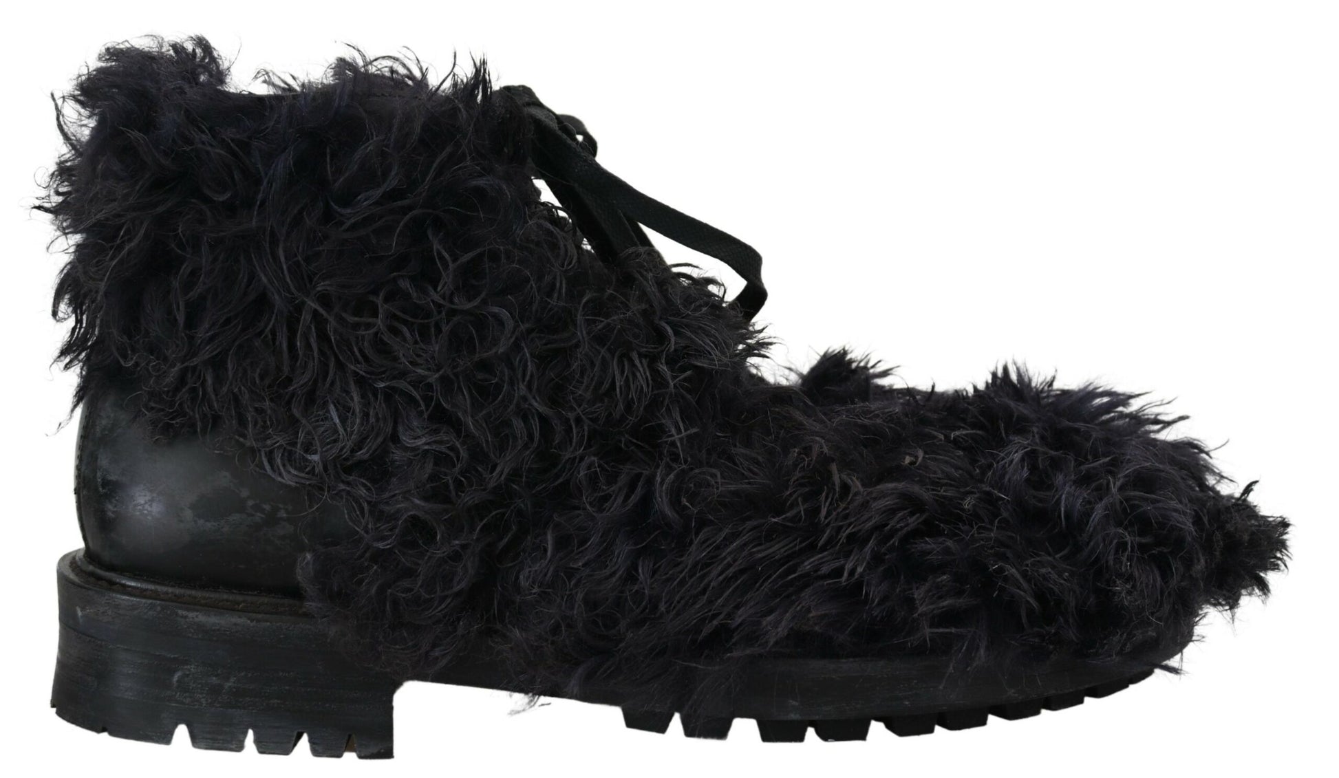 Dolce &amp; Gabbana Schwarze Lammfell-Stiefeletten aus Leder