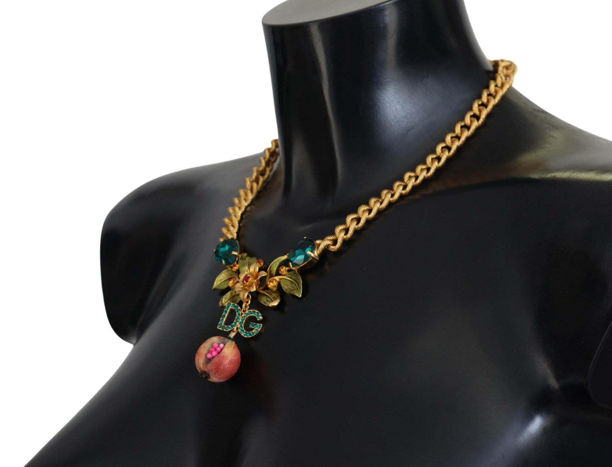 Dolce &amp; Gabbana Elegante goldfarbene Halskette mit Blumen und Früchten