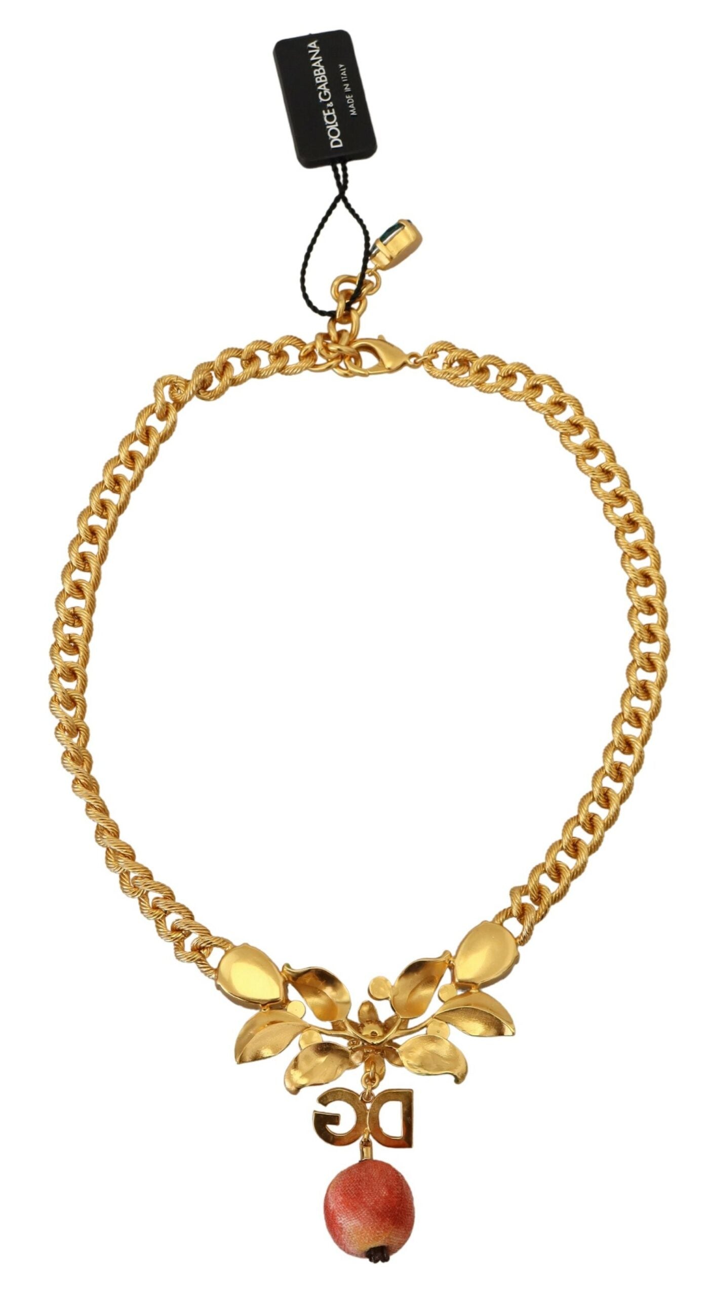 Dolce &amp; Gabbana Elegante goldfarbene Halskette mit Blumen und Früchten