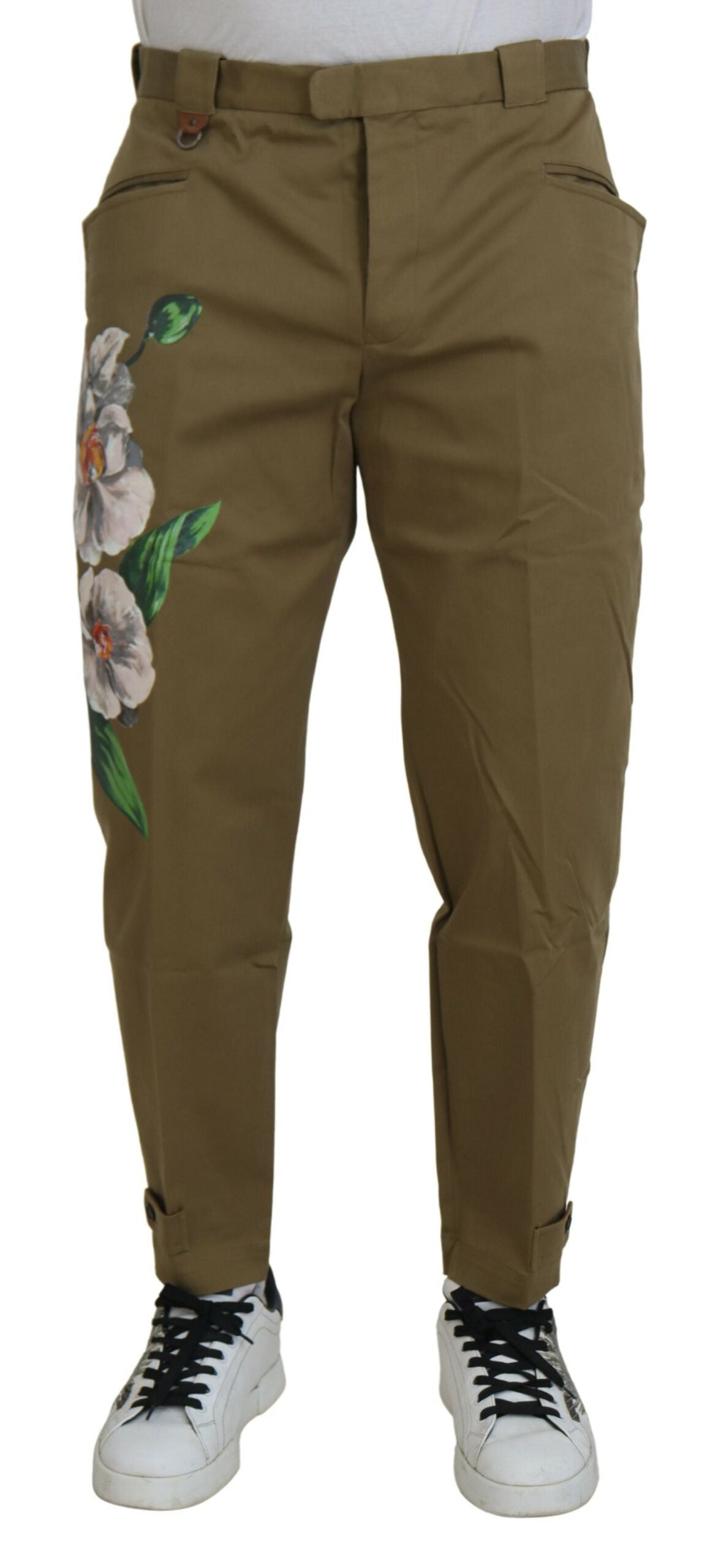 Dolce &amp; Gabbana – Exquisite Chinohose mit Blumenmuster in Beige