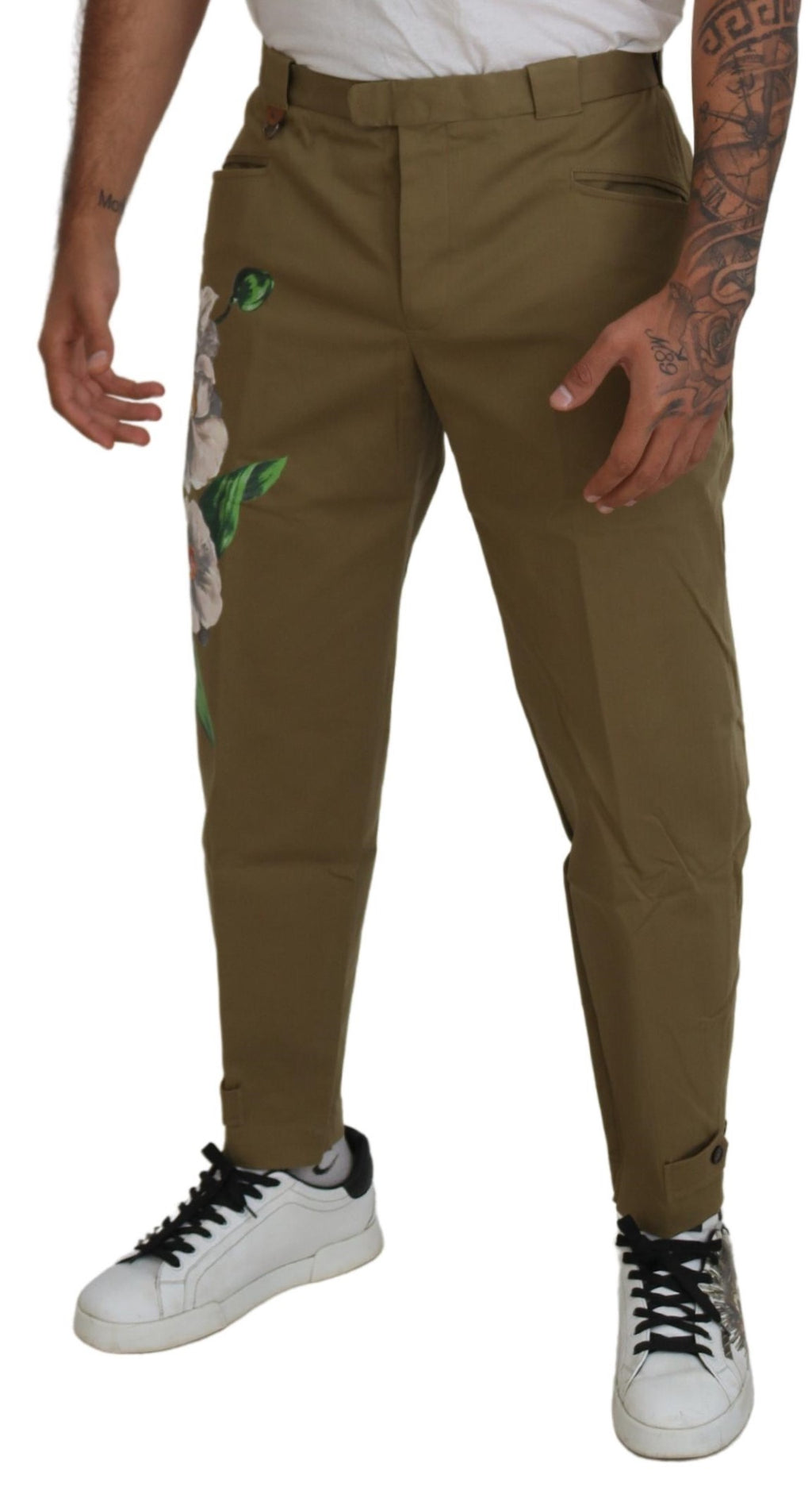 Dolce &amp; Gabbana – Exquisite Chinohose mit Blumenmuster in Beige